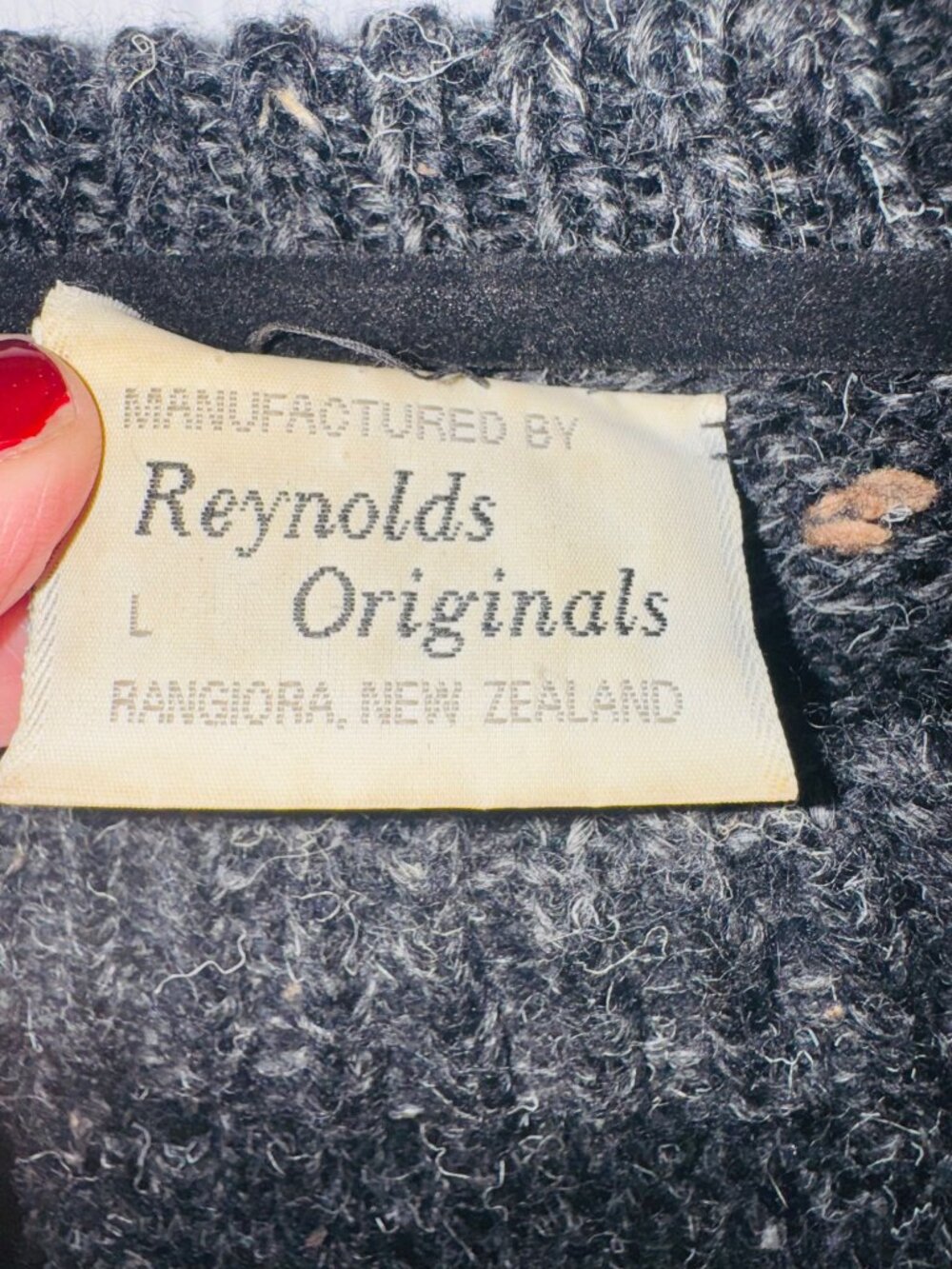Vintage Reynolds Originals Gray Wool Heavy knit Sweater Leather Patches L Y2K - Picture 5 of 7